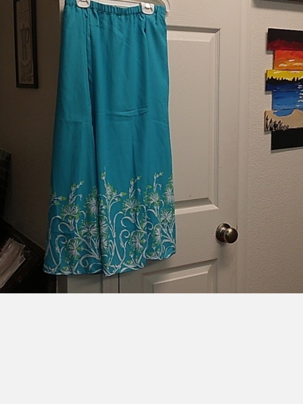 Bob Mackie Turquoise Floral Border Maxi Skirt
